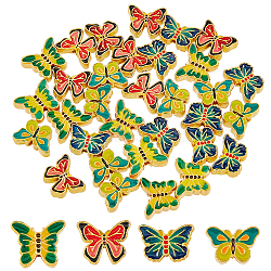 DICOSMETIC 32Pcs 4 Colors Alloy Enamel Beads, Lead Free & Cadmium Free, Matte Gold Color, Butterfly, Mixed Color, 10.6x12.5x3.8mm, Hole: 1.8mm, 8pcs/color