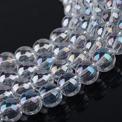 Chapelets de perles en verre électroplaqué, de couleur plaquée ab , ronde, clair ab, 9.5x10.5mm, Trou: 1.5mm, Environ 82 pcs/chapelet, 29.9 pouce
