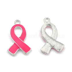 Октябрьский рак молочной железы, розовая лента осведомленности, подвески с эмалью из сплава, серебристый цвет, 25x15x2 мм, отверстие : 2 мм