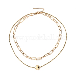 Vakuumbeschichtung 304 Doppelketten-Halskette aus Edelstahl mit flachen runden Perlen für Damen, golden, 16.34 Zoll (41.5 cm)