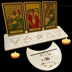 Ständer für Tarotkarten aus Holz, Mondphasen-Tarothalter für Weissagung, Tarot-Dekorationswerkzeuge, Mond mit Rechteck, Augenmuster, 12.5~25x7.5~10.5x0.5 cm, 2 Stück / Set