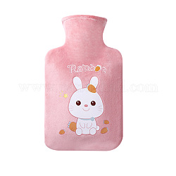 Botellas de agua caliente de pvc con cubierta suave y esponjosa, bolsa de agua caliente, rosa, Patrón de conejo, 200x125mm, capacidad: 500ml (16.91 fl. oz)