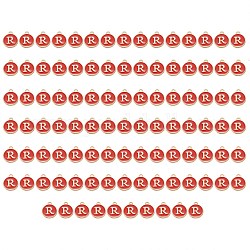 Breloques en alliage d'émail plaqué or, paillettes émaillées, plat rond, rouge, letter.r, 14x12x2mm, Trou: 1.5mm, 100 pcs / boîte