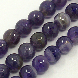 Chapelets de perles en pierre gemme naturelle, améthyste, année ab, ronde, violet, 10mm, Trou: 1mm, Environ 40 pcs/chapelet, 15.5 pouce