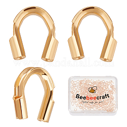 Beebeecraft 1 caja de 300 piezas de alambre guardián de latón chapado en oro de 18 quilates en forma de U, protector de alambre para hacer joyas, pendientes, pulseras, collares (agujero: 0.6.[157] in)