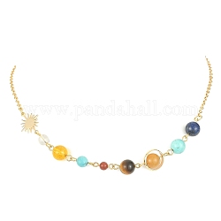 Collier de perles de pierres précieuses mélangées naturelles et synthétiques, collier planète soleil en laiton, 15.94 pouce (40.5 cm)