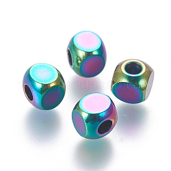 Revestimiento iónico (ip) 304 cuentas espaciadoras de acero inoxidable, cubo, color del arco iris, 6x6x6mm, agujero: 2.8 mm