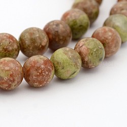 Natural Gemstone Round Bead Strands, Unakite, 12mm, Hole: 1mm, about 34pcs/strand, 15.7 inch