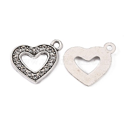 Coeur en argent antique pendentifs en alliage de tonalité de strass, cristal, 18x20x2mm, Trou: 2mm