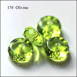 Imitation österreichischen Kristallperlen, Klasse aaa, facettiert, Flachrund, gelb-grün, 8x3.5 mm, Bohrung: 0.9~1 mm