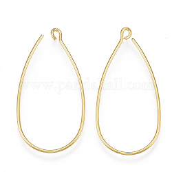 Brass Earring Hooks, with Horizontal Loop, Nickel Free, Real 18K Gold Plated, 34~35x17~18x0.8mm, Hole: 1.5mm, 20 Gauge, Pin: 0.8mm