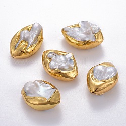 Perlas barrocas naturales perlas cultivadas de agua dulce, cubierto con latón, oro chapado, 30~35x21~25x13~18mm, agujero: 0.7 mm