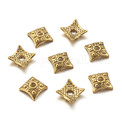 Coppette copriperla di perline stile tibetano, oro antico,  piombo e cadmio libero, rombo, misura:circa7.5mm larghezza, 7.5 mm di lunghezza, 3 mm di spessore, Foro: 2 mm