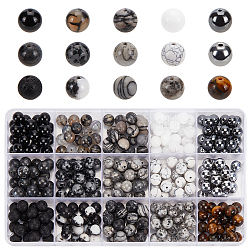 Pandahall elite 300 pz 15 stili perline di pietre preziose miste naturali e sintetiche, tondo, tinti misti e non tinti, 8~8.5mm, Foro: 1 mm, 20pcs / style