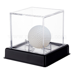スクエア透明アクリルゴルフボールディスプレイケース  ベース付き防塵ゴルフボール収納ホルダー  ブラック  完成品：10.6x10.6x9.8cm  約2個/セット