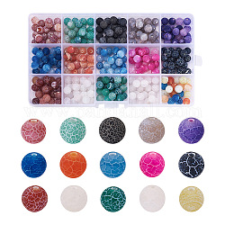 300 pz 15 colori perline di agata craquelé naturale, stile smerigliato, tondo, tinti e riscaldato, colore misto, 8mm, Foro: 1 mm, 20 pz / colore