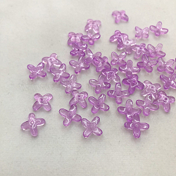 Perles en verre transparentes, fleur, support violet, 10x10mm, 10 pcs /sachet 