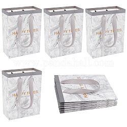 Nbeads 10 pz sacchetti regalo di carta modello marmo, borsa per la spesa portatile in carta kraft, con manici in poliestere, modello in marmo, rettangolo con la parola tempi felici, grigio chiaro, 32.5cm