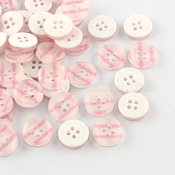 Пластиковые кнопки 4-отверстие, плоско-круглые, розовые, 13x3 мм, отверстие : 1.5 мм