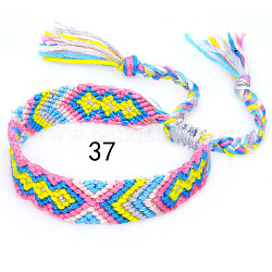 Bracelet cordon coton tressé motif losanges, bracelet brésilien réglable ethnique tribal pour femme, perle rose, 5-7/8~14-1/8 pouce (15~36 cm)