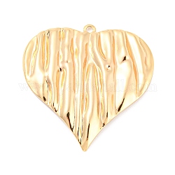 Cremagliera pendenti in ottone placcatura, texture, fascino cuore, vero placcato oro 18k, 40x39x3mm, Foro: 2 mm