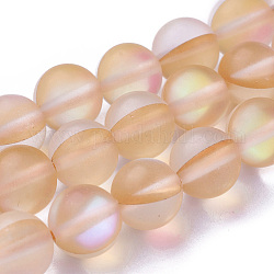 Chapelets de perles en pierre de lune synthétique, perles holographiques, demi couleur ab plaqué, mat, ronde, navajo blanc, 8mm, Trou: 1mm, Environ 46 pcs/chapelet, 15 pouce