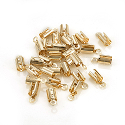 Messing klapp Krause-Enden, Crimpschnurenden umklappen, Licht Gold, 8x3~3.5 mm, Bohrung: 1 mm, Innendurchmesser: 3 mm