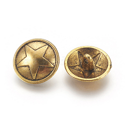 Tibetan Style Alloy Shank Buttons, Cadmium Free & Nickel Free & Lead Free, Flat Round with Star, Antique Golden, 15x7mm, Hole: 2mm