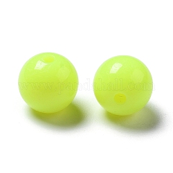 Perles en acrylique fluorescente, ronde, jaune, 10mm, Trou: 2mm, environ 850 pcs/500 g