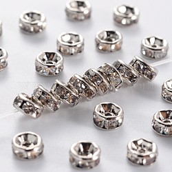 Perles séparateurs en laiton avec strass, grade AAA, bride droite, sans nickel, de couleur métal platine , rondelle, cristal, 4x2mm, Trou: 1mm