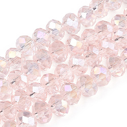 Chapelets de perles en verre électroplaqué, de couleur plaquée ab , facette, rondelle, rose brumeuse, 6x5mm, Trou: 1mm, Environ 85~88 pcs/chapelet, 16.1~16.5 pouce (41~42 cm).