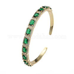 Bracelet manchette ouvert rectangle zircone cubique, véritables bijoux en laiton plaqué 18k or véritable pour femmes, verte, diamètre intérieur: 2-1/4 pouce (5.7 cm)