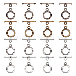 SUPERFINDINGS 120 Sets 4 Colors CCB Plastic Toggle Clasps, Ring, Mixed Color, Ring: 19x15x2mm, Hole: 3mm, Bar: 22x2mm, Hole: 2.5mm, 30 set/color