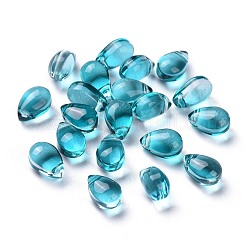 Perle di vetro trasparente, perline forate, lacrima, verde acqua, 9x6x5mm, Foro: 1 mm