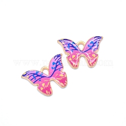 Pendentifs d'émail en alliage, breloques de papillon, or clair, rose chaud, 21x15mm