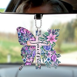 Farfalla colorata fede gesù croce decorazione pendente in acrilico, per ornamento da appendere allo specchietto retrovisore dell'auto, 308mm, ciondoli:73x73x4mm