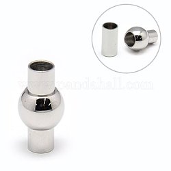 304 Stainless Steel Magnetic Clasps with Glue-in Ends, Oval, Stainless Steel Color, 17x8mm, Hole: 4mm