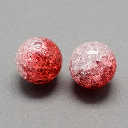 Perles acryliques craquelées transparentes à deux tons, moitié peint à la bombe, ronde, rouge, 10mm, Trou: 2mm, environ 938 pcs/500 g