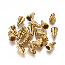 Coppette copriperla di perline stile tibetano, oro antico,  piombo e cadmio libero, cono, misura:circa9mm larghezza, 11.5 mm di lunghezza, Foro: 2 mm