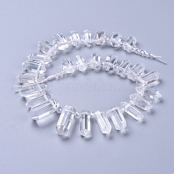 Grade A Natural Quartz Crystal Beads Strands, Top Drilled Beads, with Glass Beads, Faceted, Double Terminated Point, 20~60x7~11x8~13.5mm, Hole: 1.2mm, about 25pcs/Strand, 14.96 inch(38cm)
