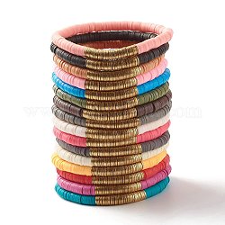 Handmade Polymer Clay Heishi Beads Stackable Stretch Bracelets Set for Women, Mixed Color, Inner Diameter: 2-3/8 inch(6.1cm), 16pcs/set
