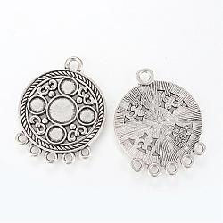 Tibetan Style Alloy Chandelier Component Link Cabochons Settings, Flat Round, Cadmium Free & Lead Free, Antique Silver, Tray: 6~9.5mm, 40x31x2mm, Hole: 2.5~3mm, about 130pcs/1000g