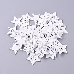 Natural Poplar Wood Pendants, Spray Painted, for Christmas, Star, White, 26.5~30x30~31x2.5mm, Hole: 2mm
