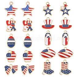20 pièces 10 styles breloques en alliage d'émail de style drapeau américain, tongs & boot & bowknot, or, colorées, 14x18x2mm, Trou: 1.8mm, 2 pièces / style