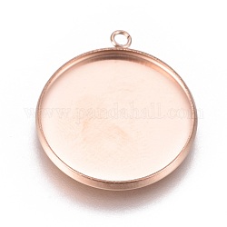 Ion Plating(IP) 304 Stainless Steel Pendant Cabochon Settings, Plain Edge Bezel Cups, Flat Round, Rose Gold, Tray: 20mm, 24.5x21.8x2mm, Hole: 1.8mm