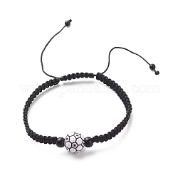 Bracelet de perles tressées en acrylique, bracelet réglable en cordon de nylon pour femme, modèle de football, diamètre intérieur: 2-1/8~3-1/2 pouce (5.5~8.8 cm)