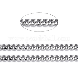 Brass Twisted Chains, Curb Chains, Diamond Cut, Unwelded, Faceted, with Spool, Oval, Lead Free & Nickel Free & Cadmium Free, Platinum, 4x3x0.8mm, about 16.4 Feet(5m)/roll