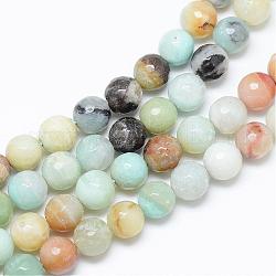 Brins de perles d'amazonite de fleurs naturelles, facette, ronde, 8~9mm, Trou: 1mm, Environ 45 pcs/chapelet, 14.5~14.8 pouce