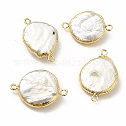 Barocke natürliche Keshi-Perlen-Anhänger, flache runde Verbindungen, mit Messing-Doppelschlaufen, Licht Gold, 24~27x16~18x5~7 mm, Bohrung: 1.6 mm
