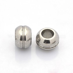 Rondelle 201 Stainless Steel Beads, Large Hole Beads, Stainless Steel Color, 12x8mm, Hole: 6mm